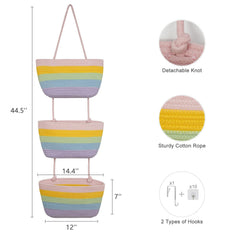 TeoKJ woven cotton hanging baskets closeup show durable, skin-friendly material.