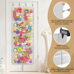 Teoon storage hammock mounted on door demonstrates space-saving solution for small bedrooms