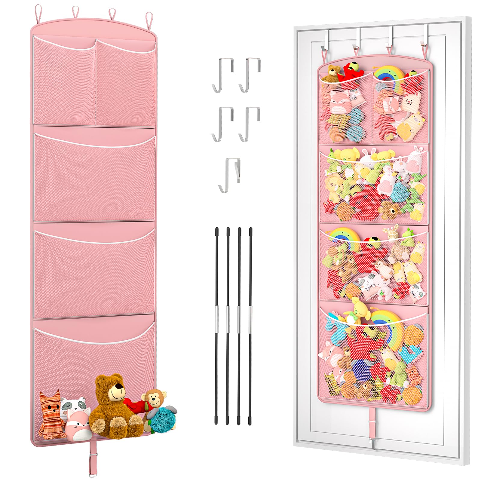 Teoon stuffed animal storage hammock over-door hook setup saves floor space.