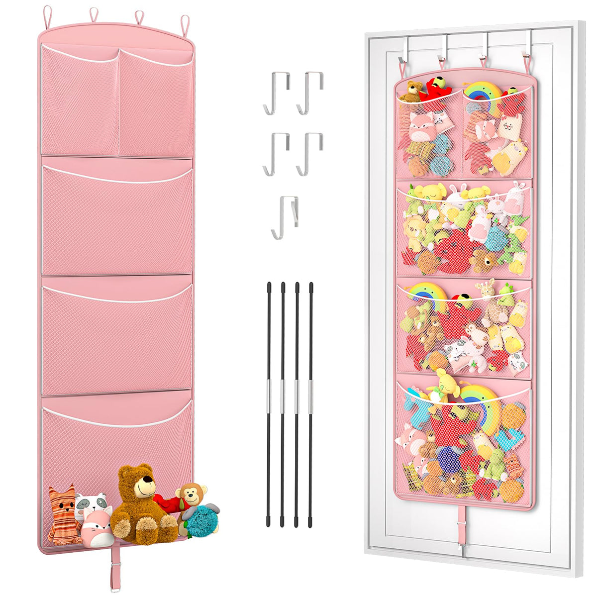 Teoon stuffed animal storage hammock over-door hook setup saves floor space.