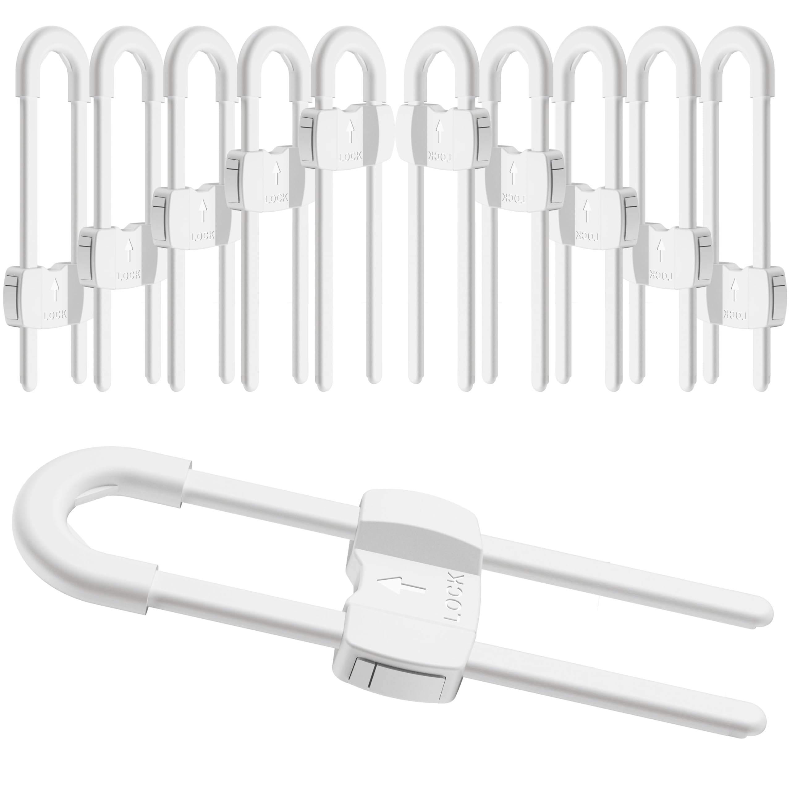 TERDEWE 10-pack white sliding cabinet locks front view showing compact design and accessibility