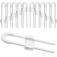 TERDEWE 10-pack white sliding cabinet locks front view showing compact design and accessibility
