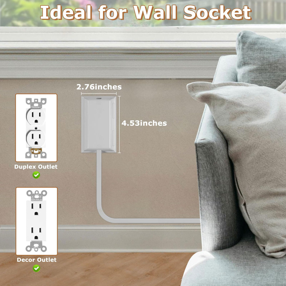 Terficer slim outlet cover with ultra-thin profile fits behind furniture.
