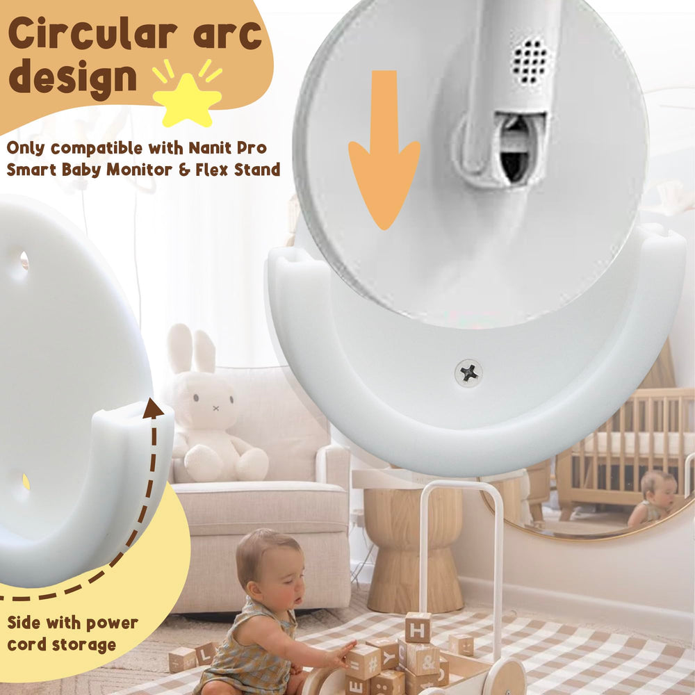 Terixe wall mount Nanit round white compact design — space-saving nursery solution.