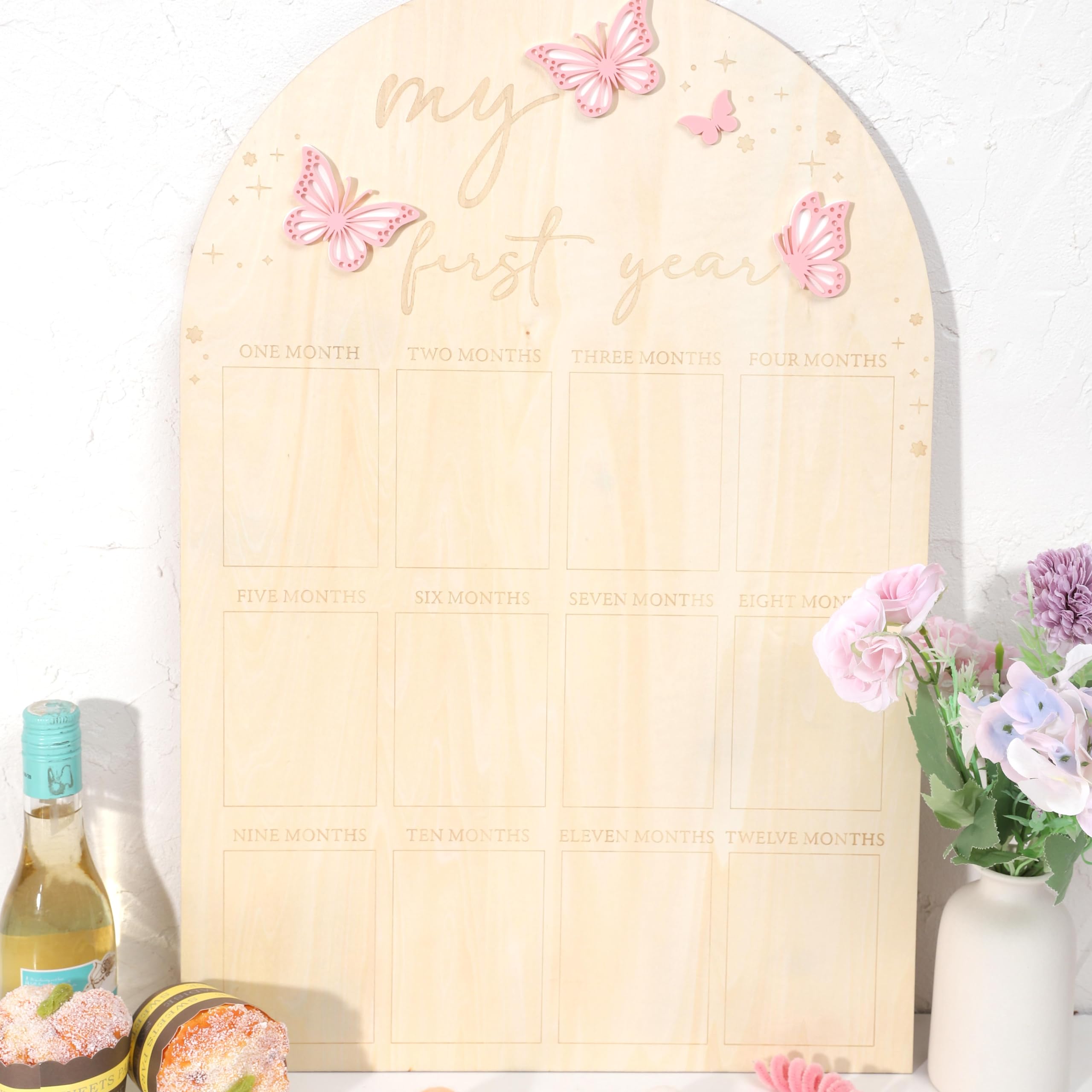 TERJIO milestone photo board for baby shower or birthday storytelling.
