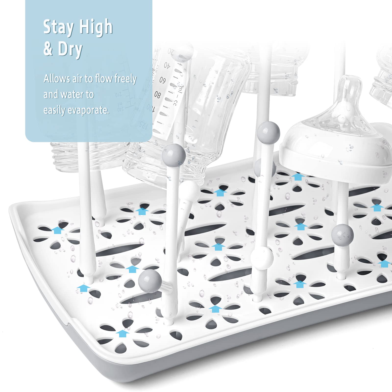 Termichy Bottle Drying Rack with Detachable Drip Tray, easy water drainage into sink.