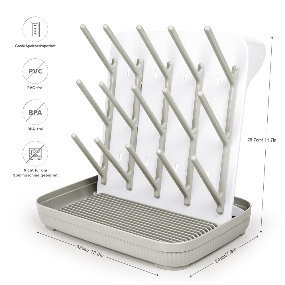 Termichy bottle drying rack full capacity holds up to 15 bottles.