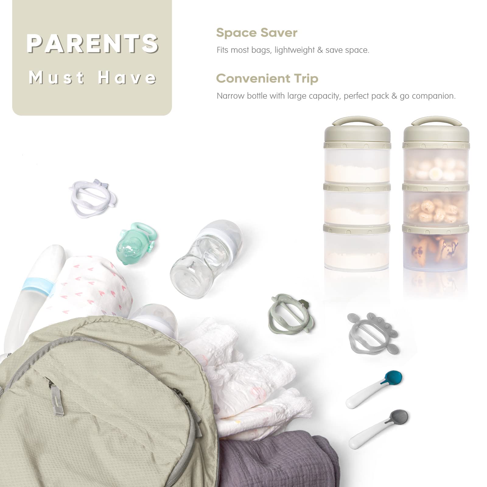 Termichy dispenser shown in diaper bag for quick bottle prep