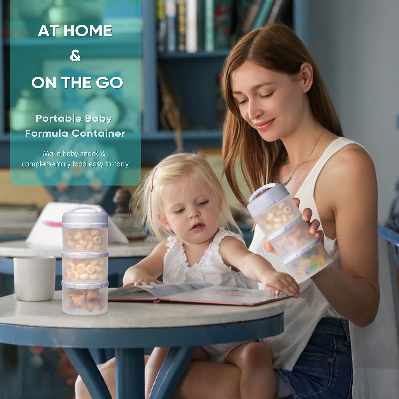 Termichy stackable design keeps formula organized and ready in a diaper bag.