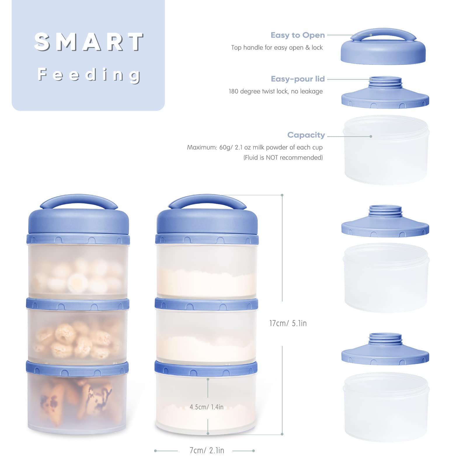 Termichy stackable dispenser blue compartments showing modular, pre-measured portions.