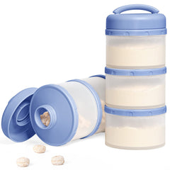 Termichy stackable dispenser blue with independent spout for spill-free feeding on the go.