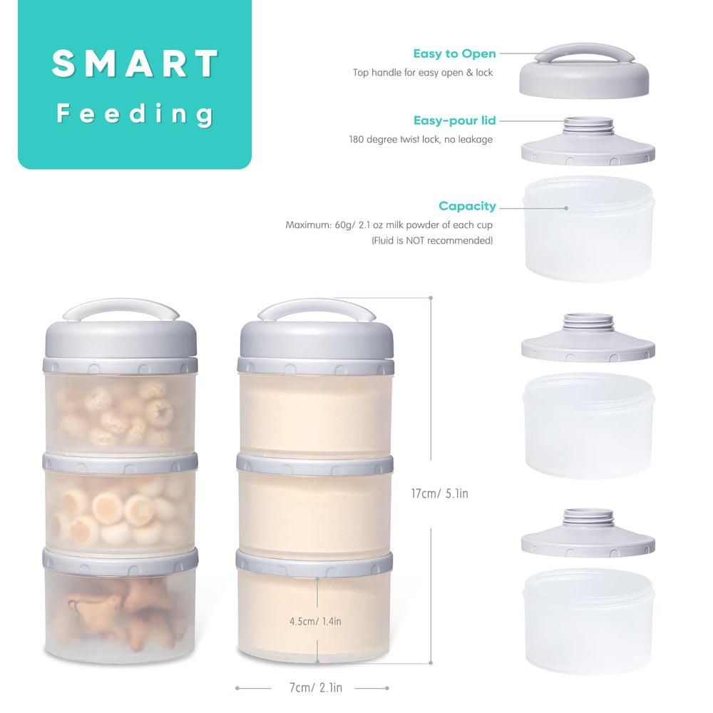 Termichy two-pack milk powder container fits in a diaper bag for quick prep.