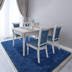 Terrug light navy fluffy rug non-slip back view emphasizes safety