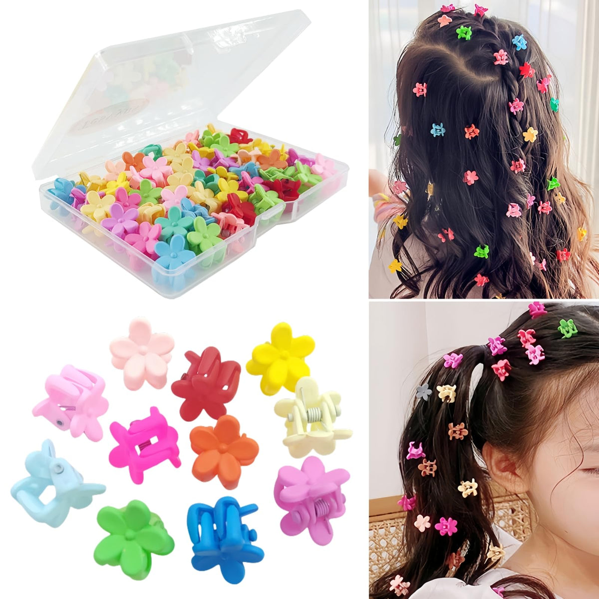 Tesvyns mini flower hair clip pack in vibrant colors for daily toddler styling.