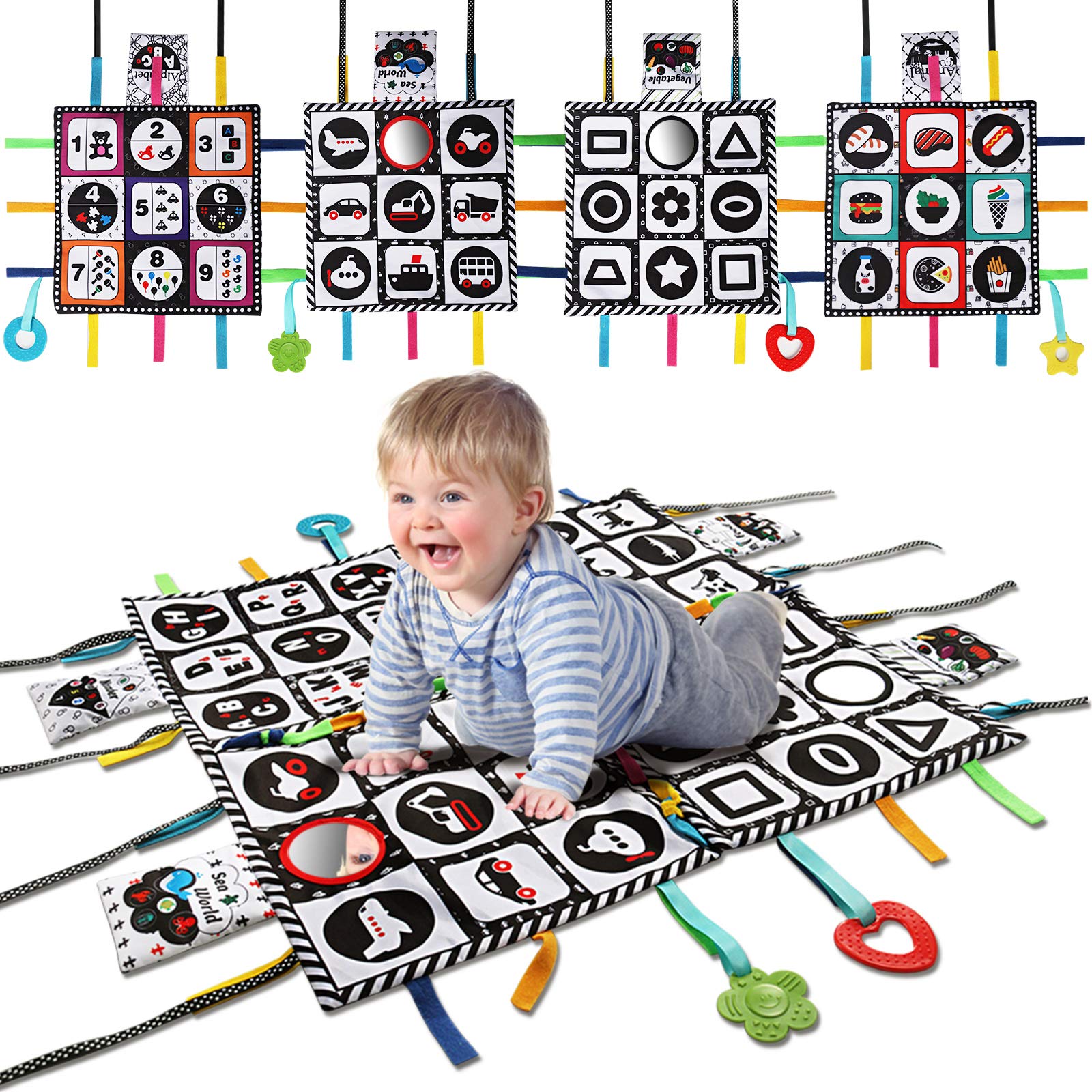 teytoy tummy time floor mirror front view showing high-contrast patterns for visual engagement