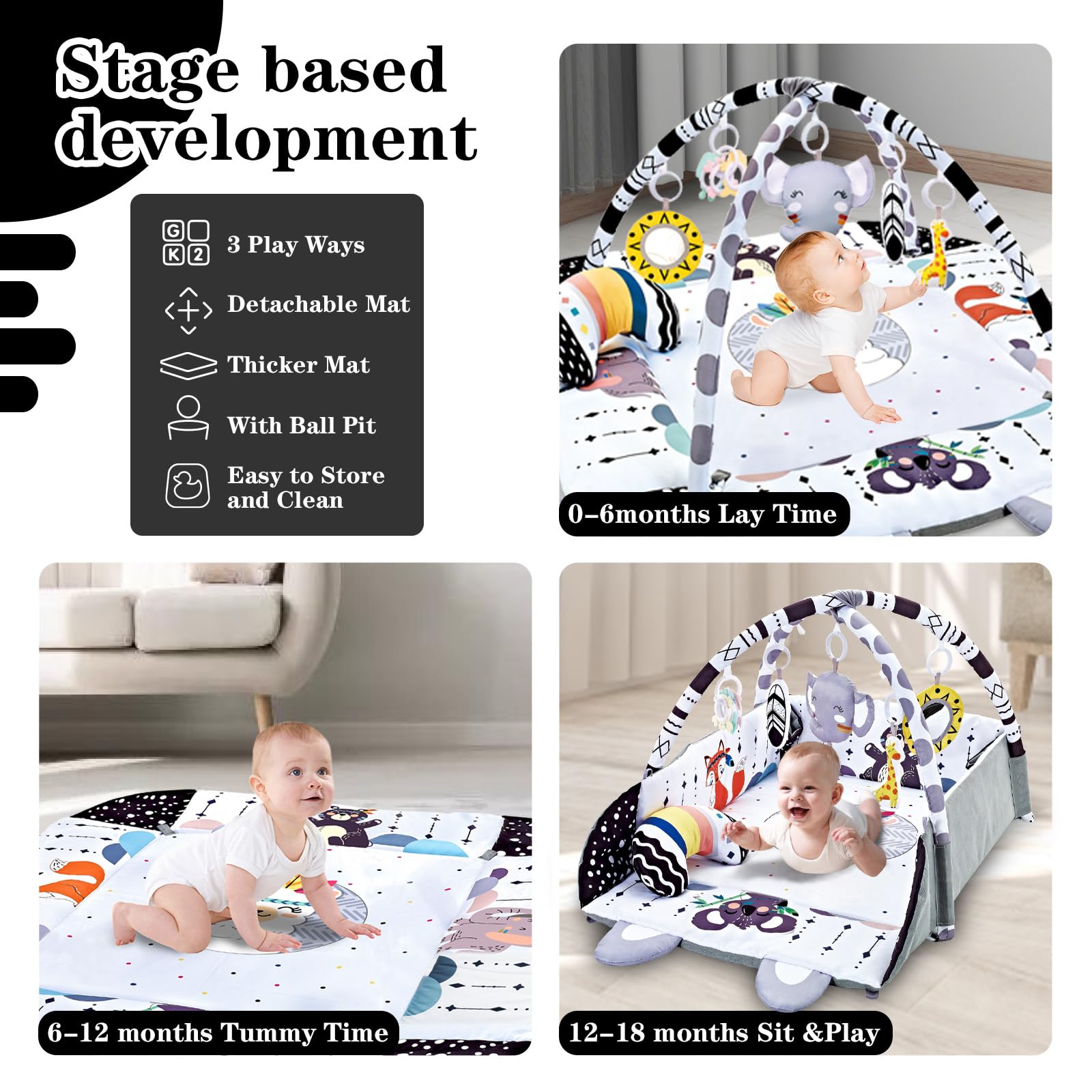 TFDER Baby Gym Play Mat foldable surround fence creates safe play enclosure and later ball pit.