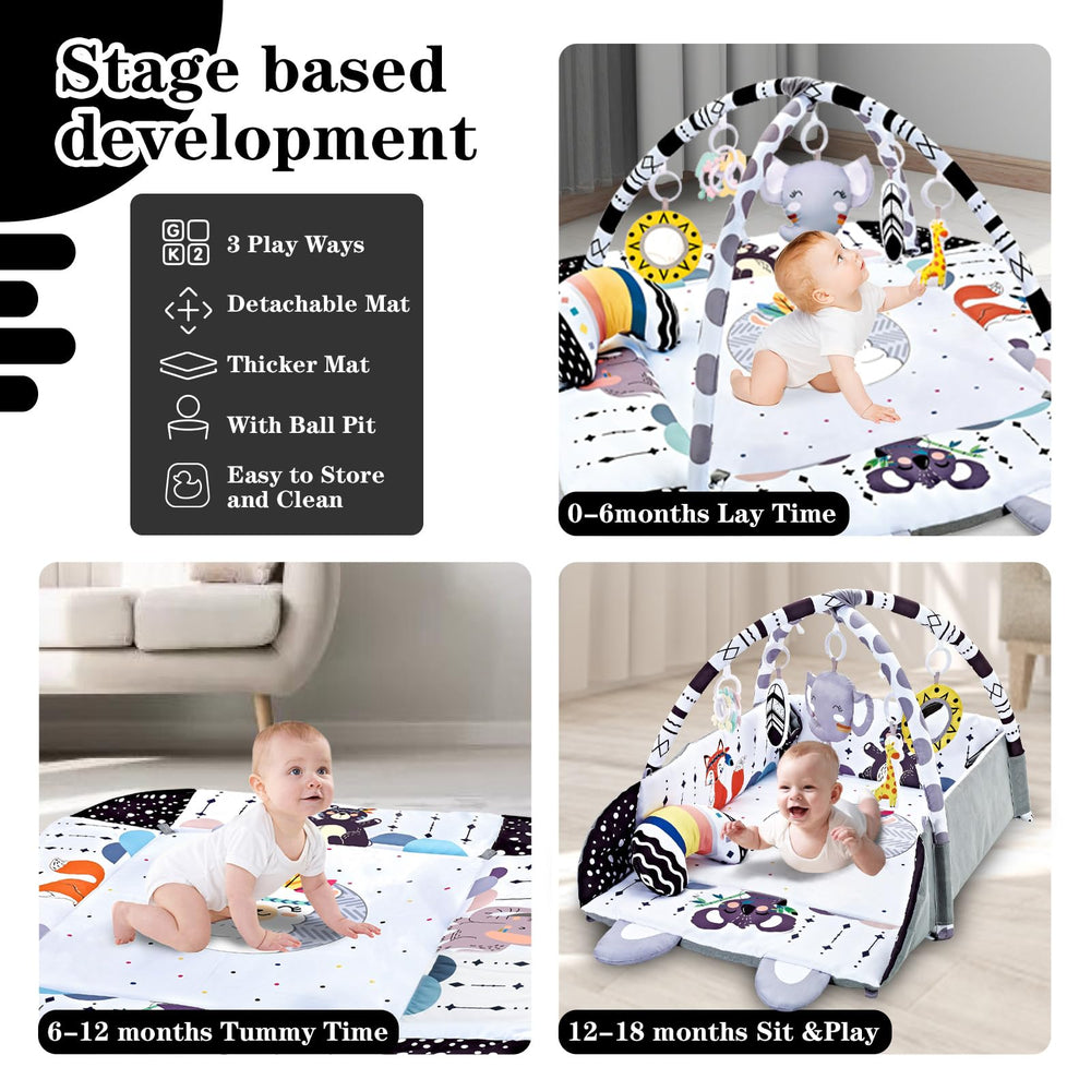 TFDER Baby Gym Play Mat foldable surround fence creates safe play enclosure and later ball pit.