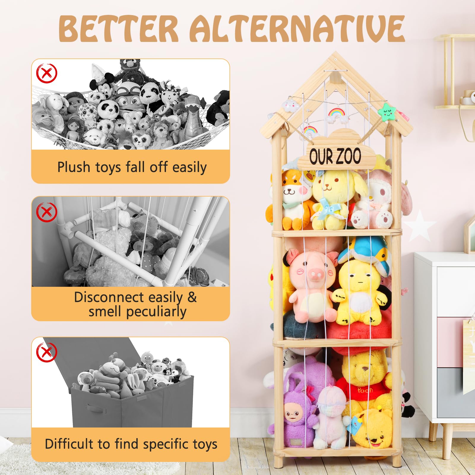 TGS anti-tip wall anchors keep the plush tower secure during playtime.