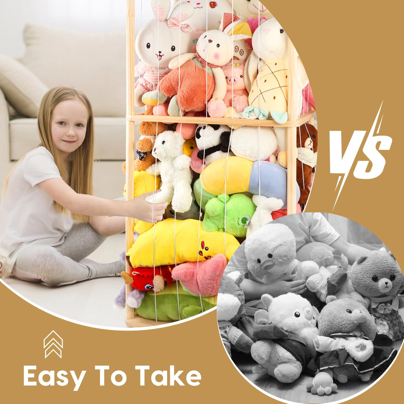 TGS Wooden construction photo highlights sturdy frame for growing plush toy collections