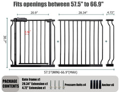 Thasamm 30-inch tall gate shown for safe, convenient walk-through while carrying a child.