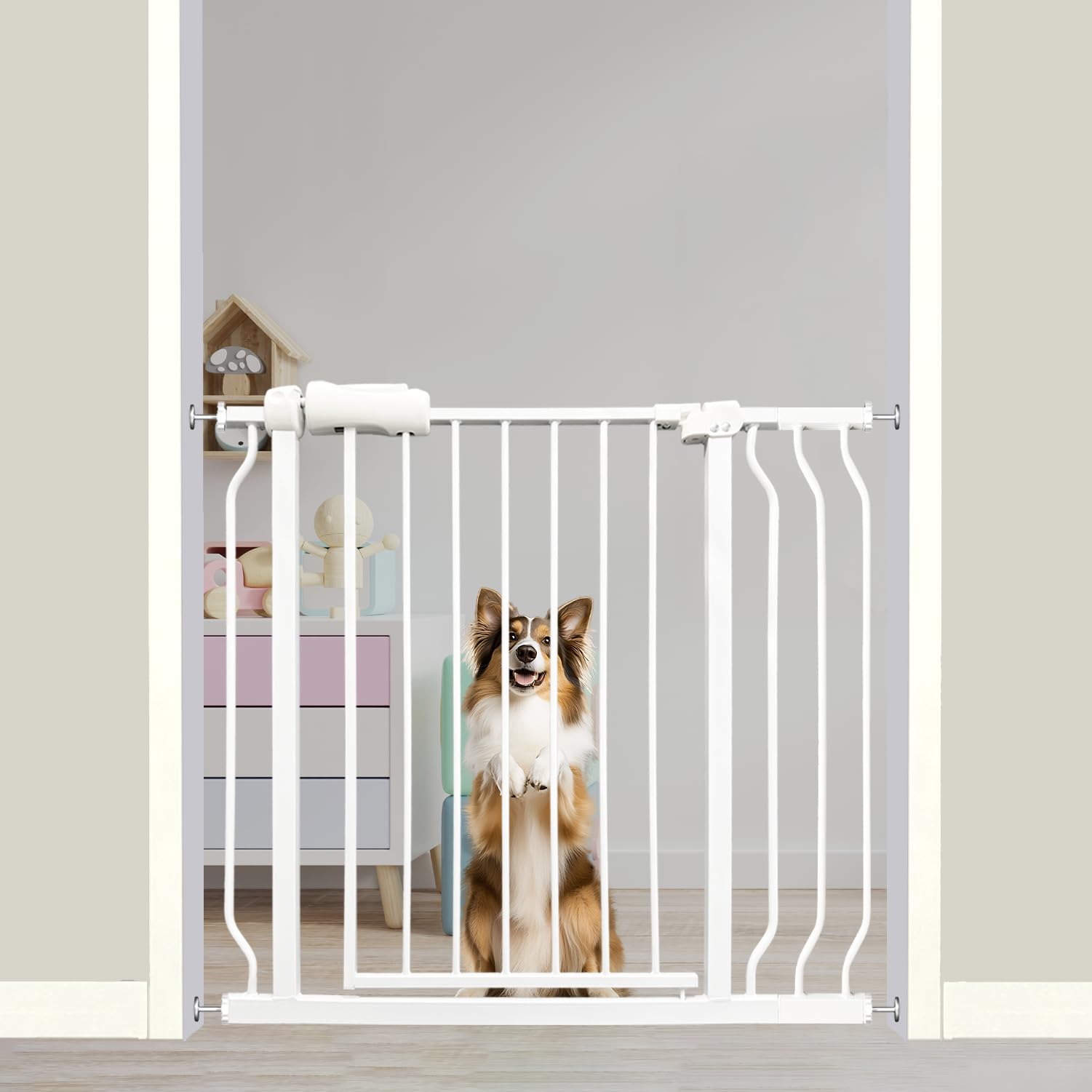 Thasamm Auto Close Baby Gate with wide opening for easy one-handed passage