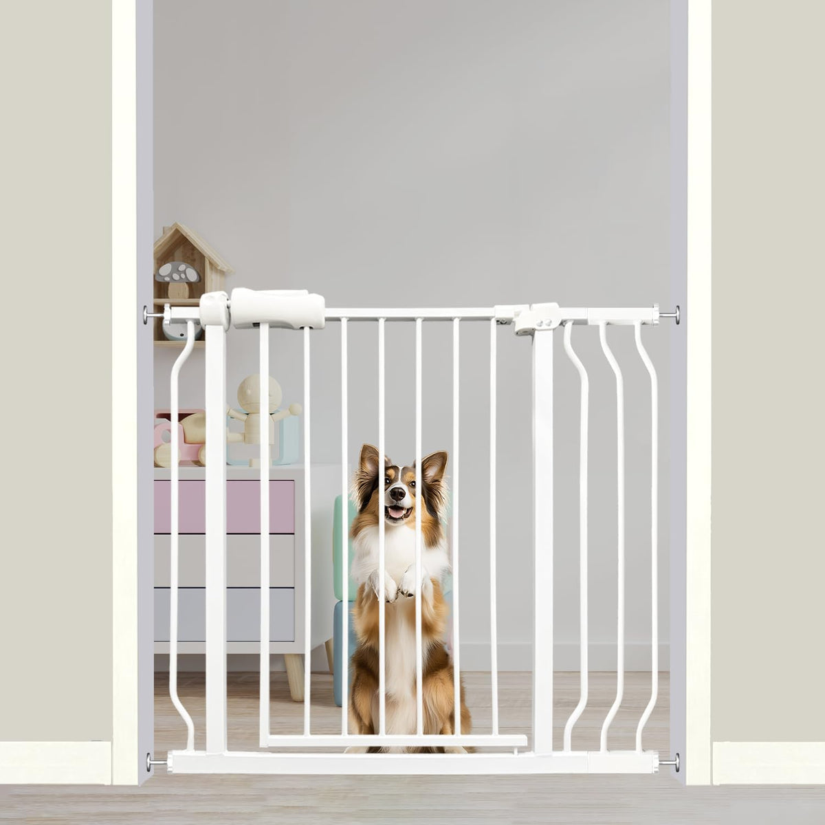 Thasamm Auto Close Baby Gate with wide opening for easy one-handed passage