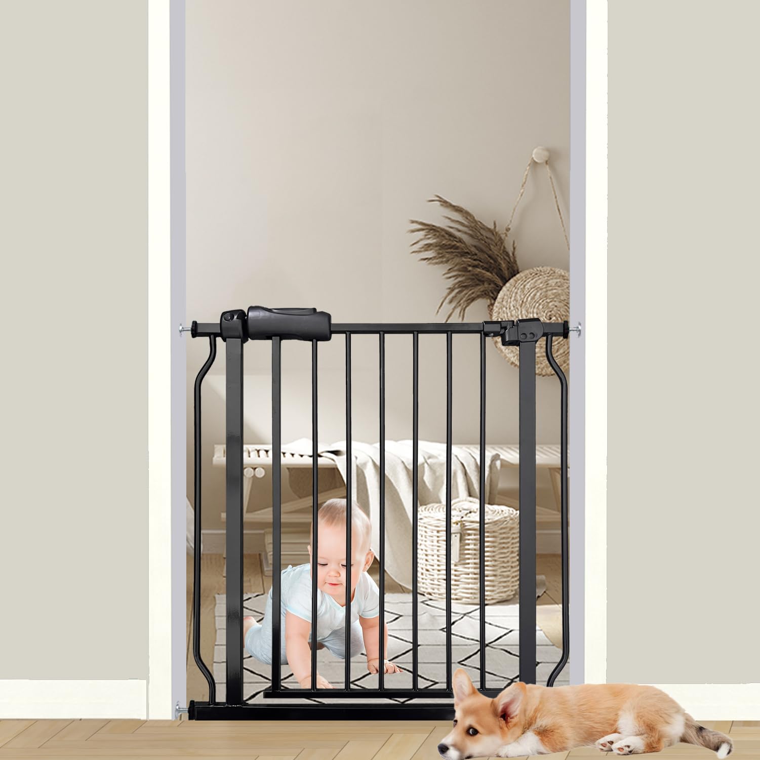 Thasamm baby gate wide 29-34 inch adjustable for stairs and doorways.
