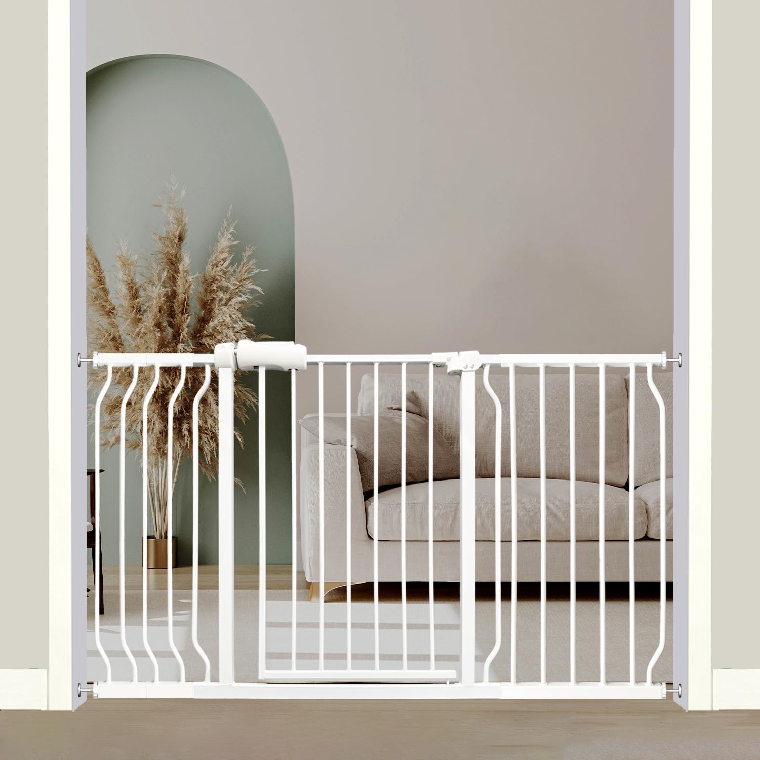 Thasamm extra-wide baby gate with extensions fits wide openings for safer passage