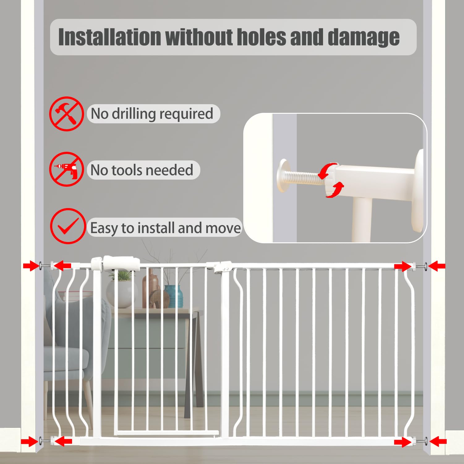 Thasamm extra wide gate auto-close feature secures openings automatically.