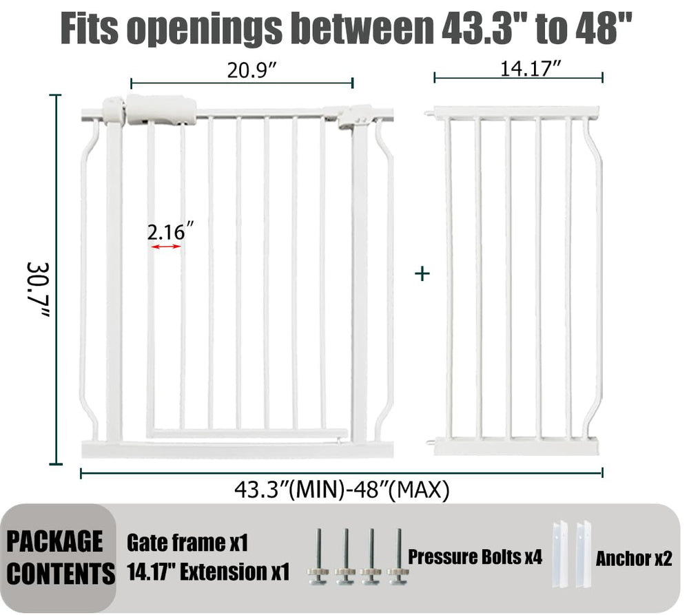 Thasamm extra wide gate in doorway enables easy walk-through with a baby in arms.