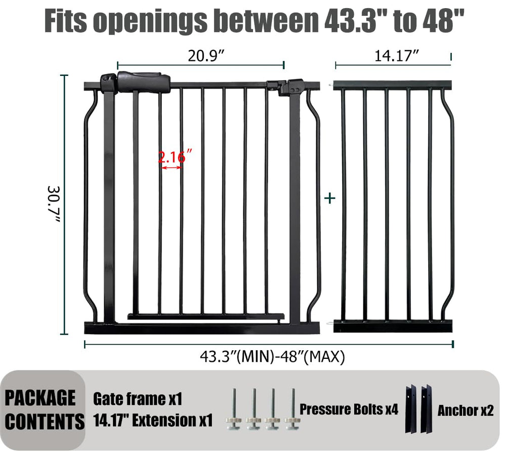Thasamm extra-wide gate double-lock close demonstrates secure one-handed operation for caregivers
