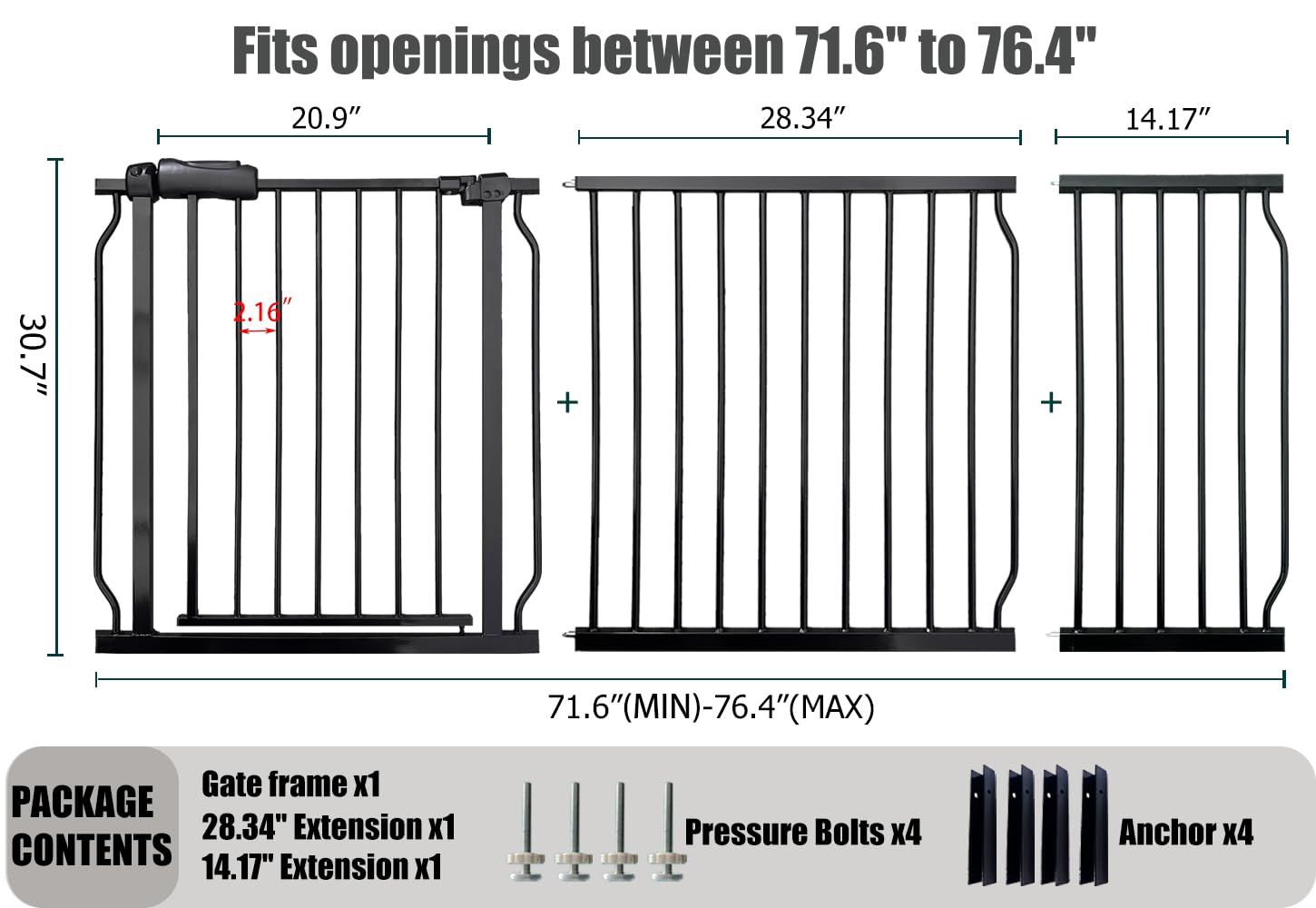 Thasamm extra wide gate swing door enables easy one-handed through-traffic.