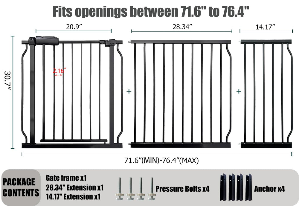 Thasamm extra wide gate swing door enables easy one-handed through-traffic.