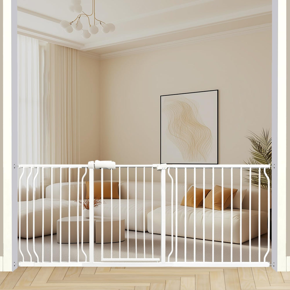 Thasamm Heavy-Duty Baby-Dog Safety Gate wide stair opening for safe passage.