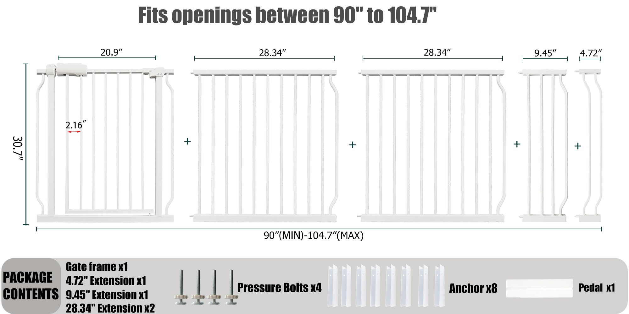 Thasamm heavy-duty gate wide-extensions assembled for extra-wide stair or doorway setups.