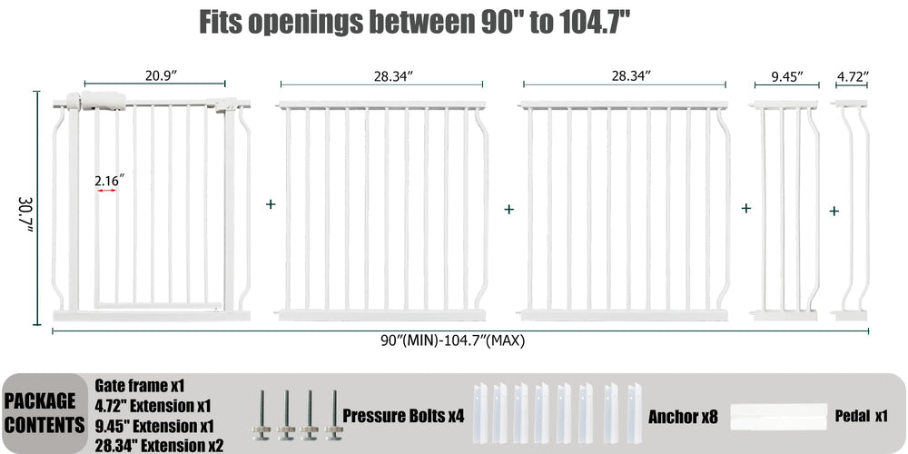 Thasamm heavy-duty gate wide-extensions assembled for extra-wide stair or doorway setups.
