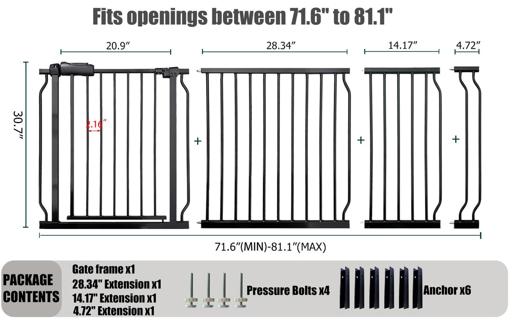 Thasamm heavy duty gate side view shows robust frame for stairs and doors.