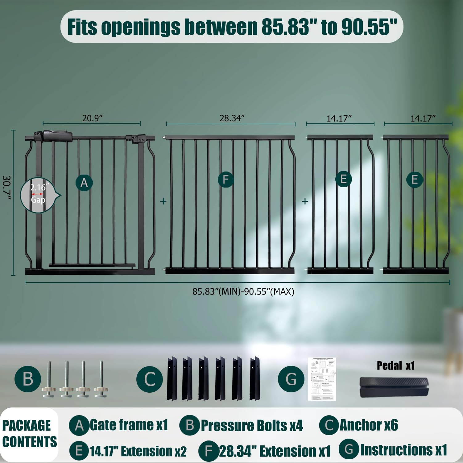Thasamm heavy-duty gate swing door 20.9 inches for easy one-handed passage.