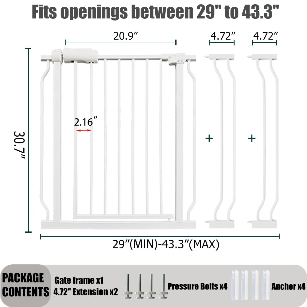Thasamm walk-through gate extensions show extended width for large openings.