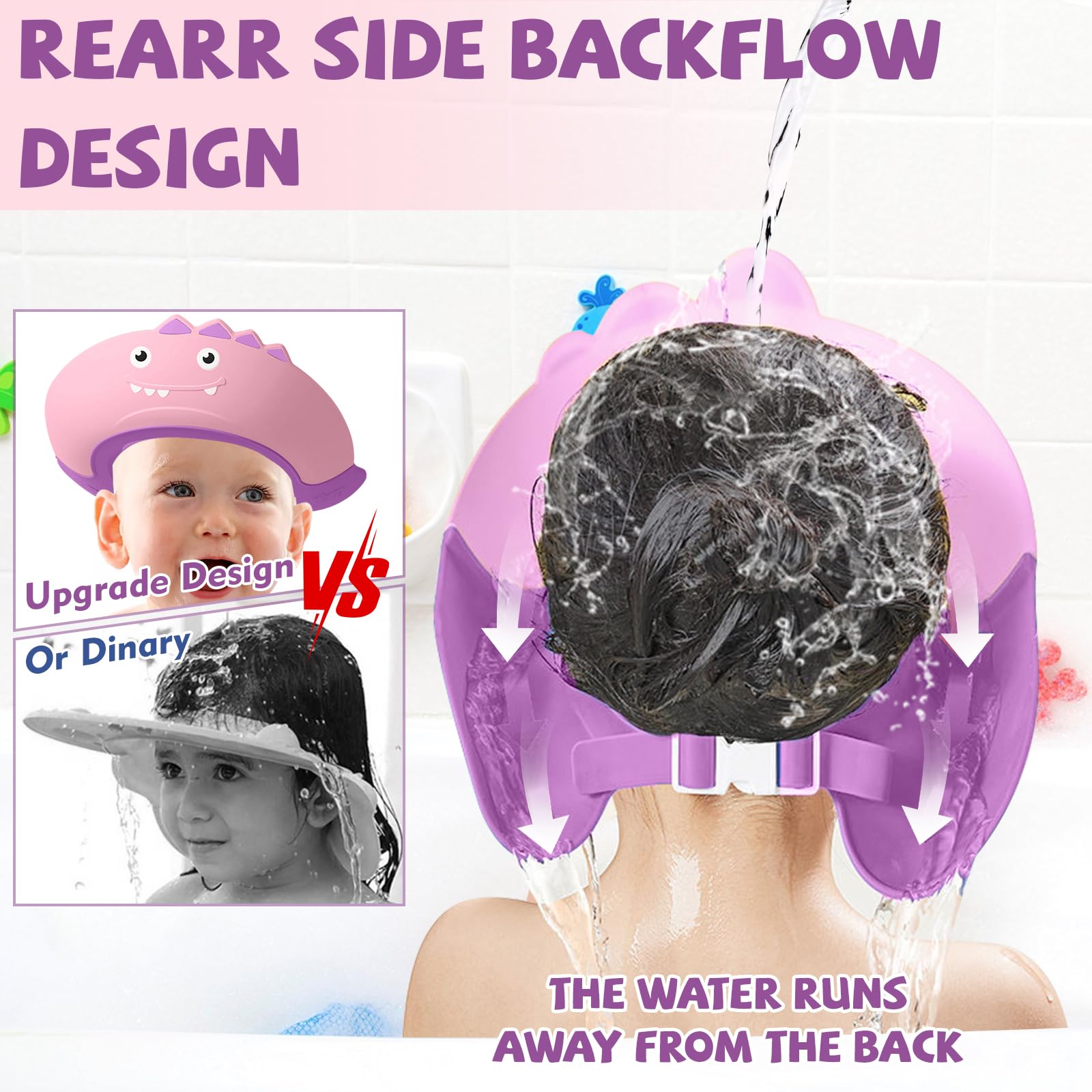 Thcbme baby shower cap shield pink dinosaur worn on head for protection