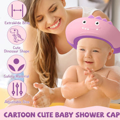 Thcbme pink dinosaur visor protects ears during bath time