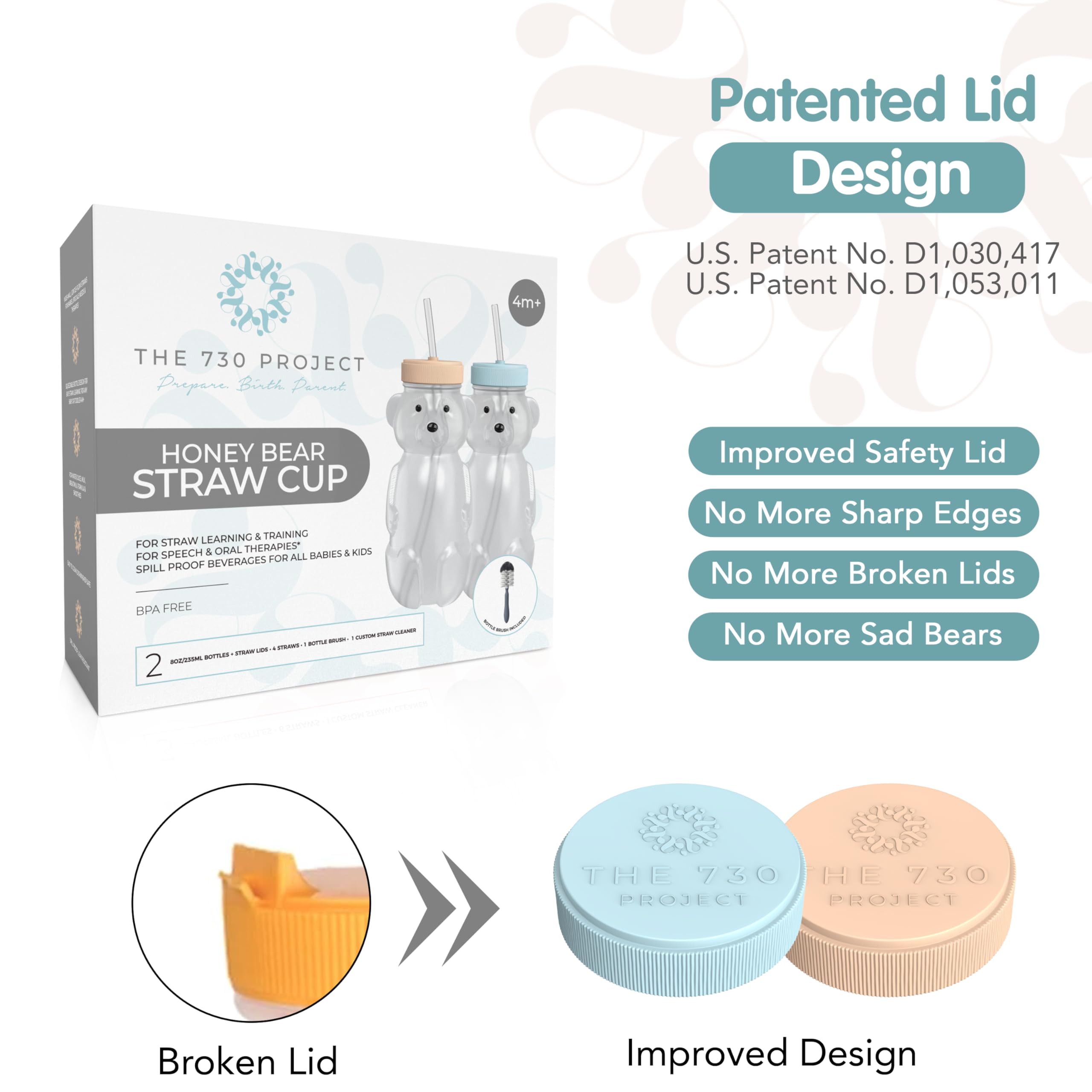 The 730 Project honey bear cup supports early straw learning and therapy-friendly sipping.