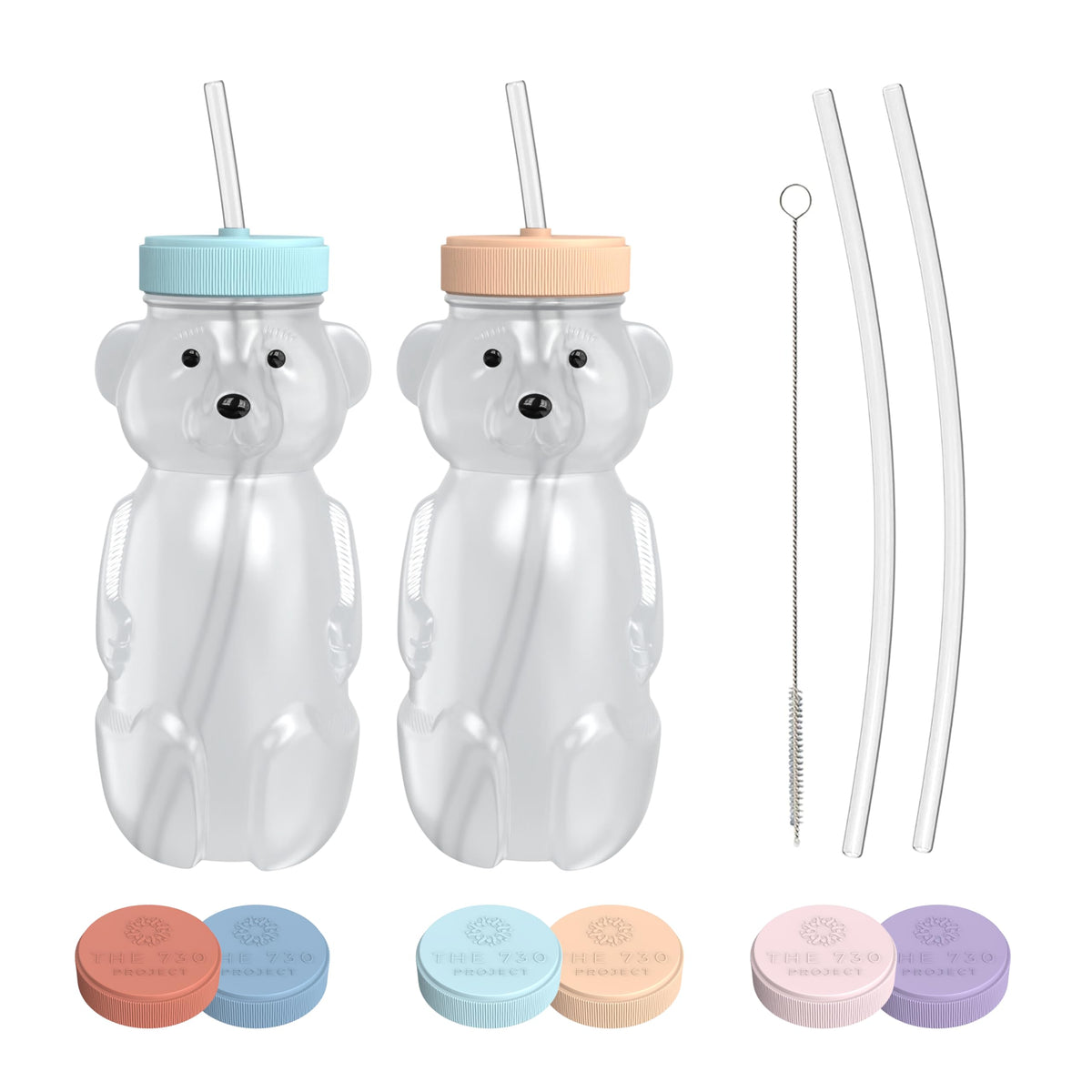 The 730 Project honey bear straw cup with travel lid keeps messes contained during travel.