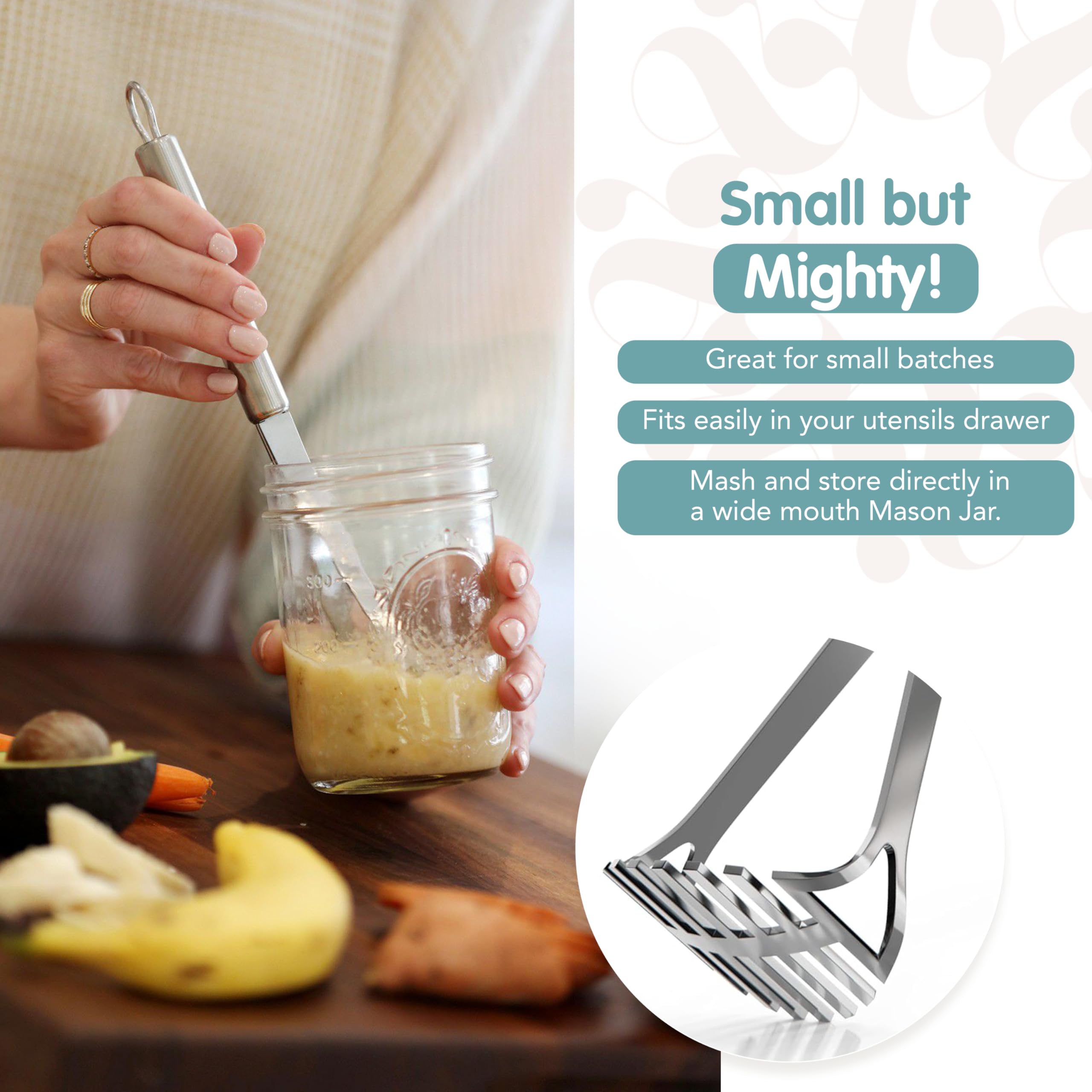 A compact, versatile kitchen tool ideal for eggs, salads, and cocktails.