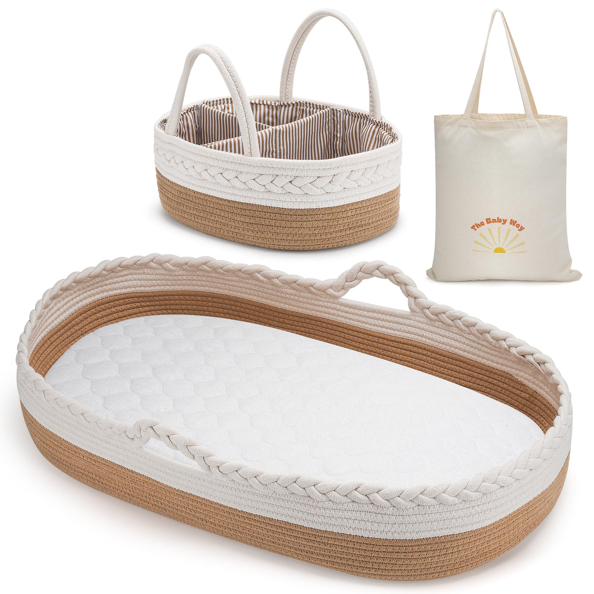 The Baby Wey changing basket foam pad close-up cushions baby during changes