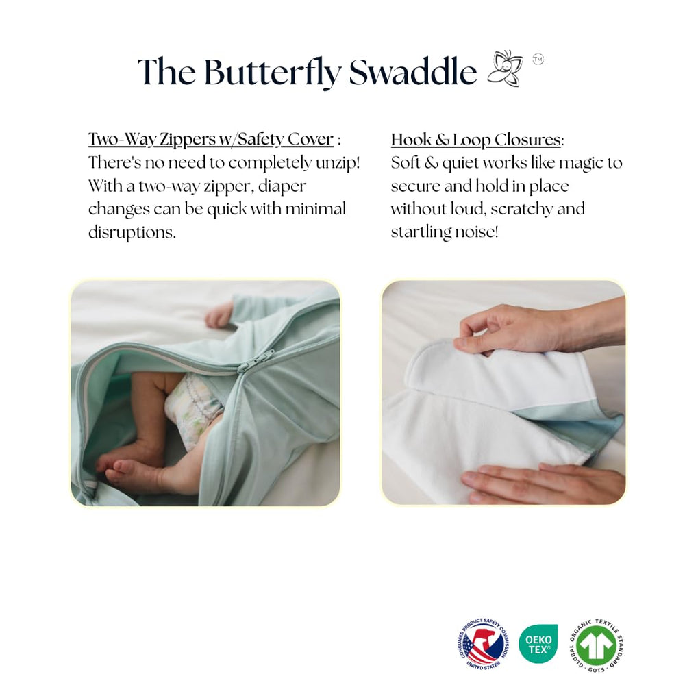 The Butterfly Swaddle Sage wing system closeup for gentle containment