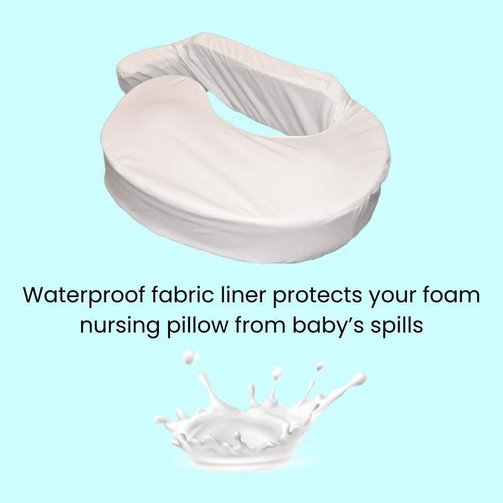 The Daisy Bee Waterproof Nursing Pillow Liner folded edge showcases a snug fit under decorative covers for defense.