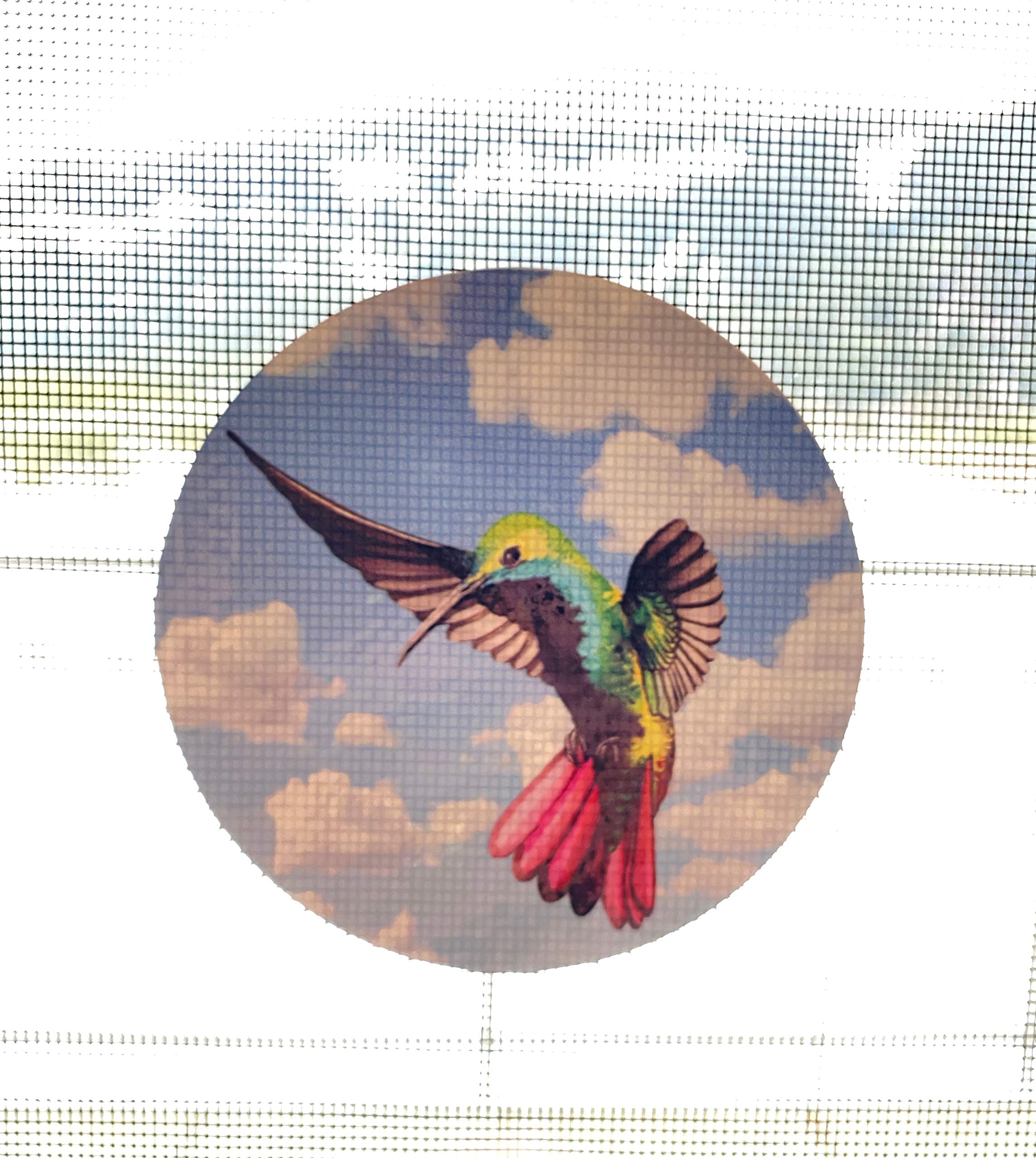 The Decal Empire hummingbird design showcases a vivid window-safety motif.