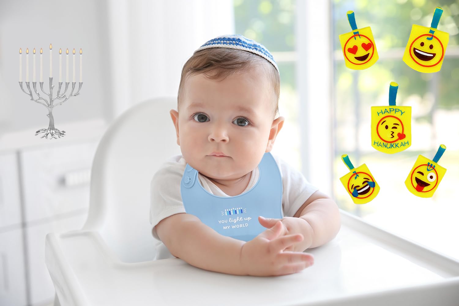 The Dreidel Company silicone bib is soft and easy to wipe clean.