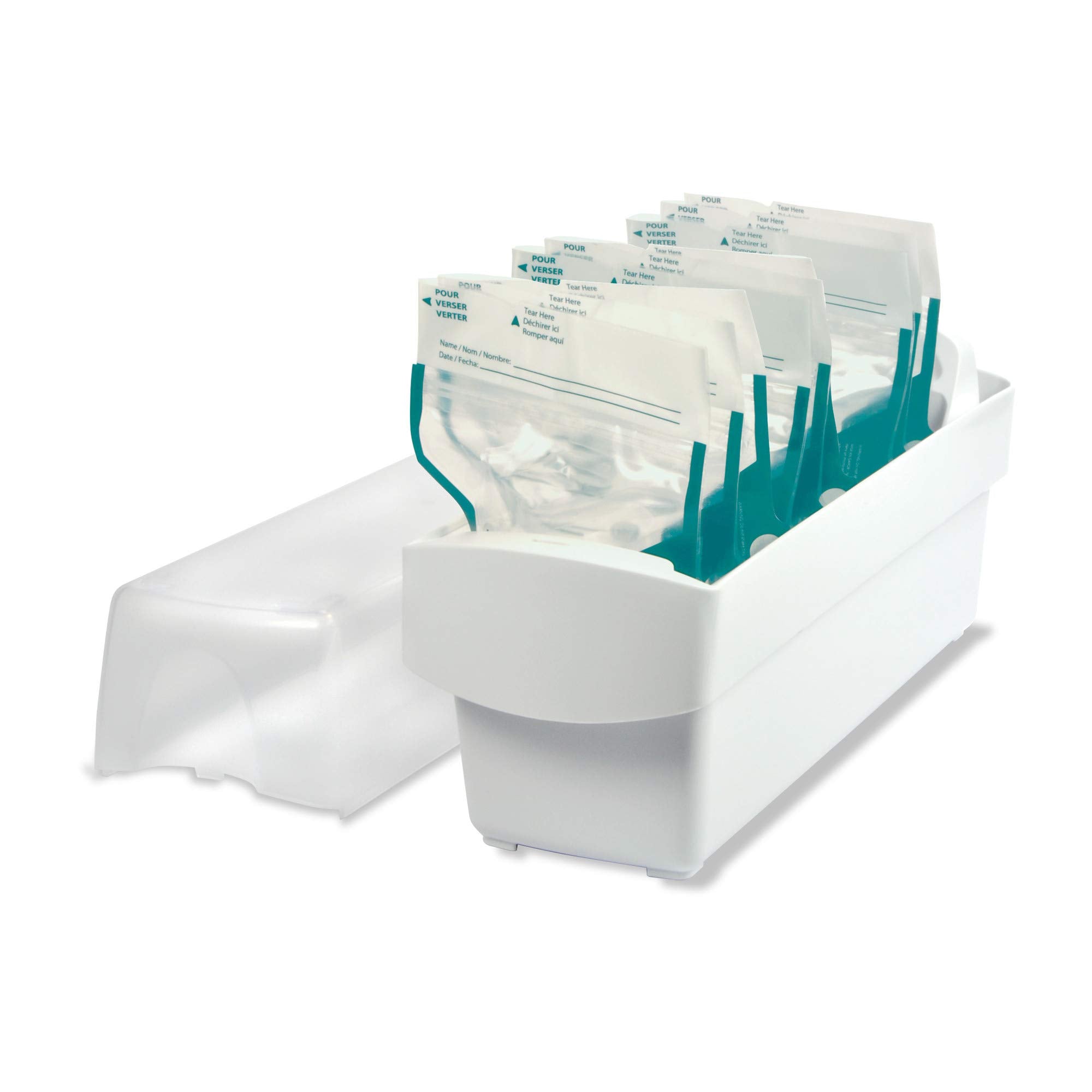 The First Years Breastflow Freezer Organizer back view showing organized milk bags for quick access.